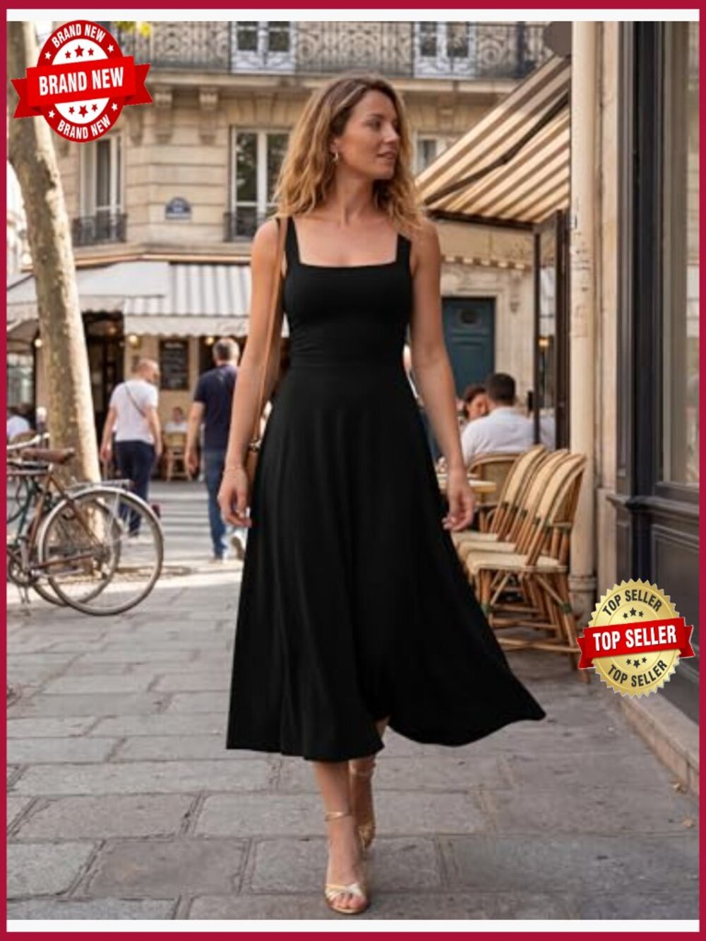 Women's Casual Sleeveless Square Neck A-Line Swing Maxi Dress Pockets - Picture 5 of 7